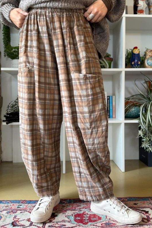 Heritage Needlecord Plaid Relaxed Barrel Pant Camel & Earth